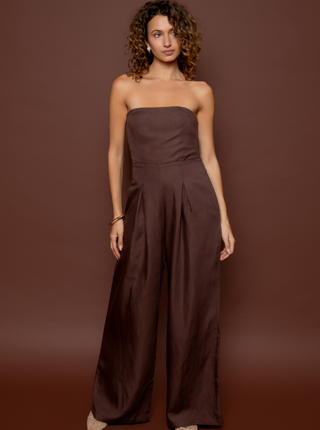Amalia: Elegant Brown Strapless Jumpsuit