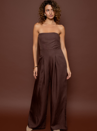 Amalia: Elegant Brown Strapless Jumpsuit