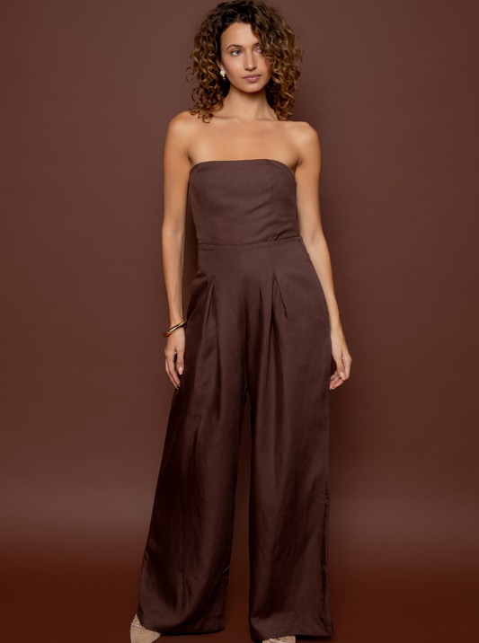 Amalia: Elegant Brown Strapless Jumpsuit