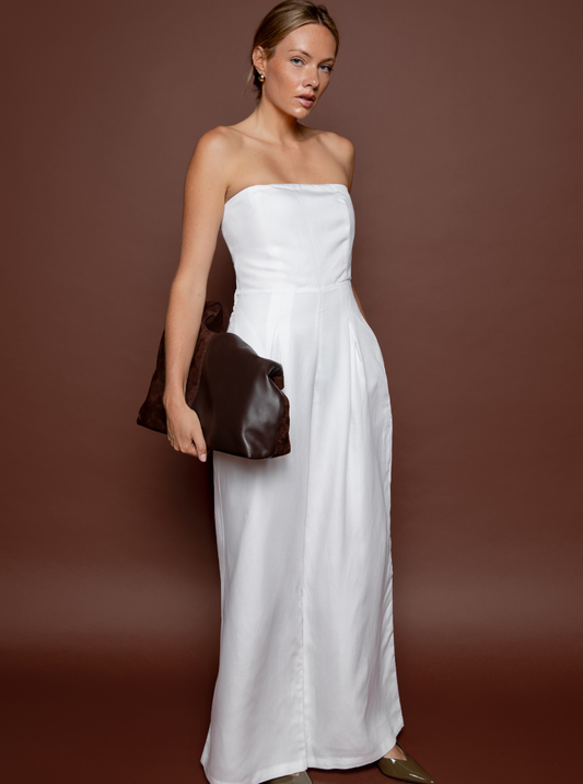 Amalia: Elegant White Strapless Jumpsuit