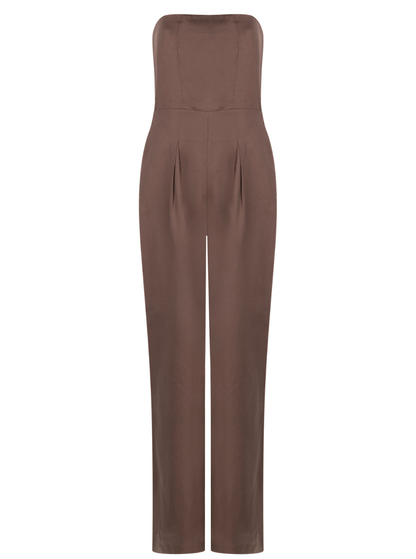 Amalia: Elegant Brown Strapless Jumpsuit