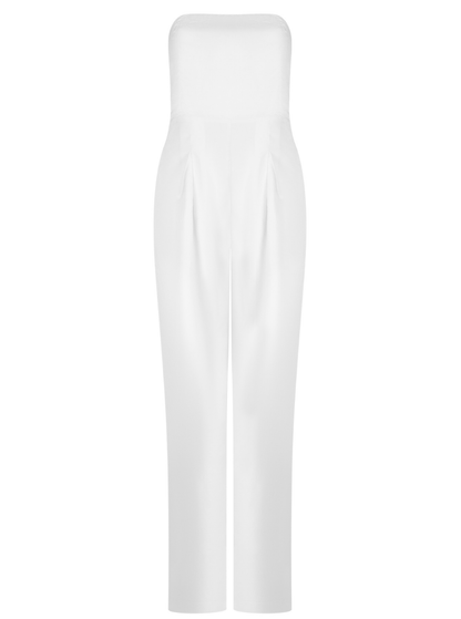 Amalia: Elegant White Strapless Jumpsuit