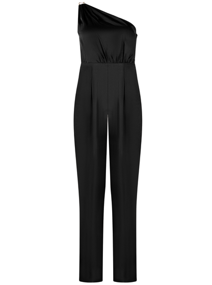 Aurora: One-Shoulder Jumpsuit - Dark Black